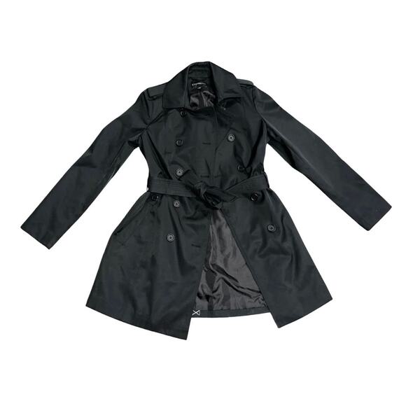 Express Women Black Double Breasted Belted Button Trench Coat SIze Medium - Picture 1 of 5